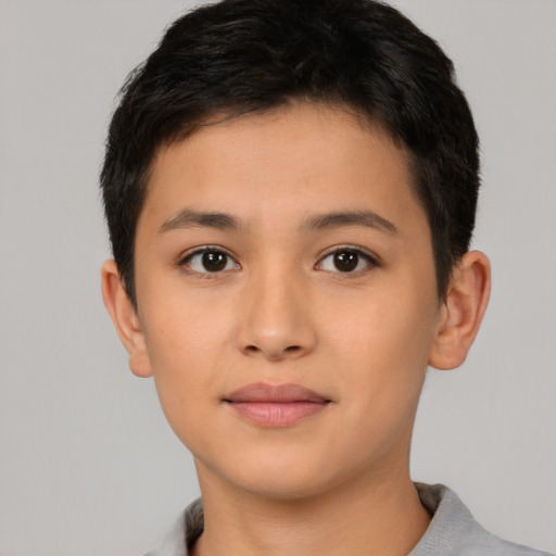 Neutral asian young-adult male with short  brown hair and brown eyes