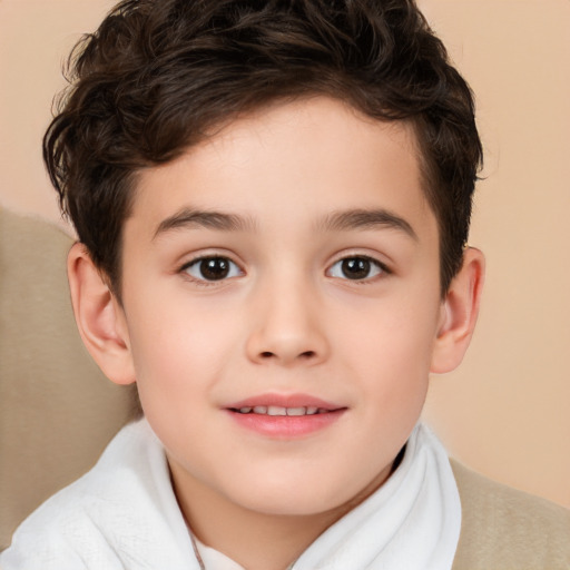 Joyful white child male with short  brown hair and brown eyes