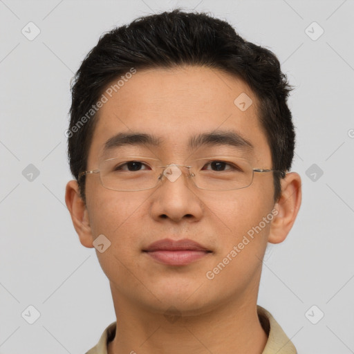 Neutral asian young-adult male with short  brown hair and brown eyes