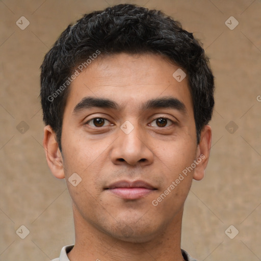 Neutral asian young-adult male with short  black hair and brown eyes