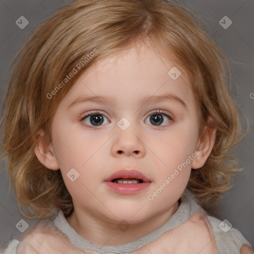 Neutral white child female with medium  brown hair and brown eyes