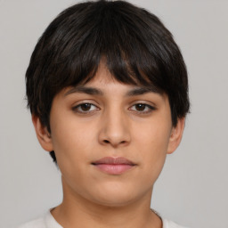 Neutral asian young-adult female with short  brown hair and brown eyes