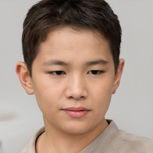 Neutral asian child male with short  brown hair and brown eyes