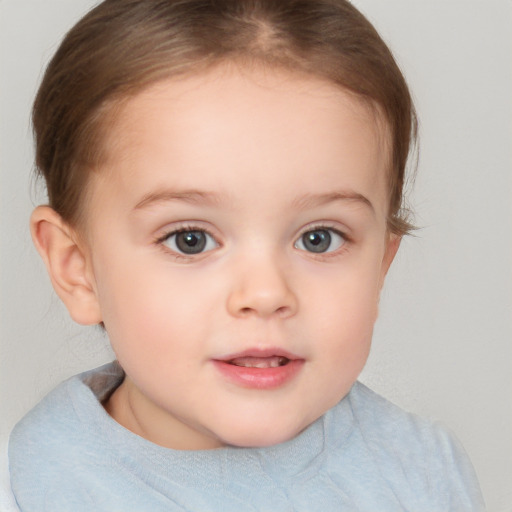 Neutral white child female with short  brown hair and brown eyes