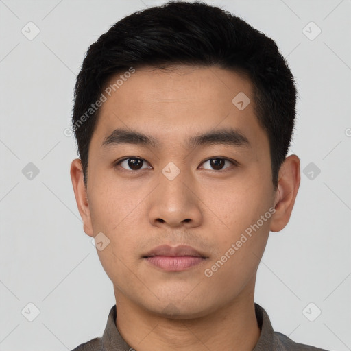 Neutral asian young-adult male with short  black hair and brown eyes