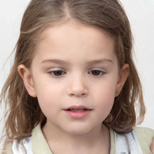 Neutral white child female with medium  brown hair and grey eyes