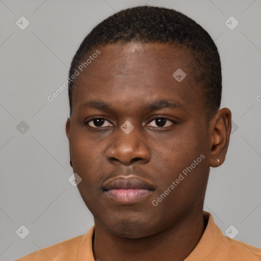 Neutral black young-adult male with short  brown hair and brown eyes