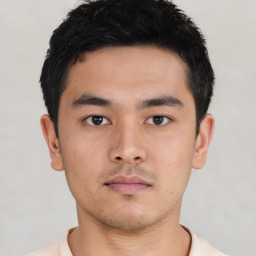 Neutral asian young-adult male with short  black hair and brown eyes