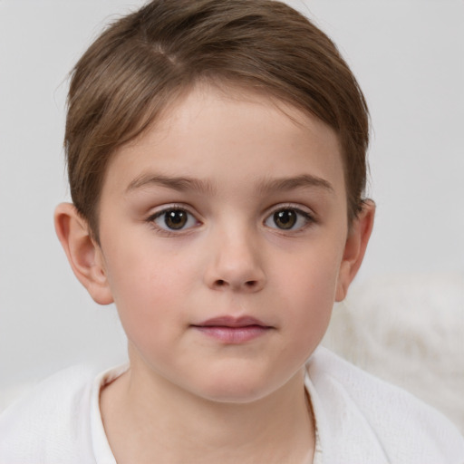 Neutral white child female with short  brown hair and brown eyes