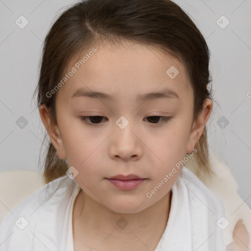 Neutral white child female with medium  brown hair and brown eyes