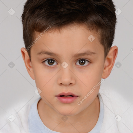 Neutral white child male with short  brown hair and brown eyes