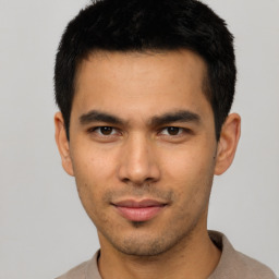 Neutral asian young-adult male with short  black hair and brown eyes