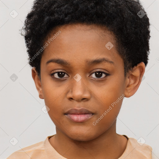 Neutral black young-adult female with short  brown hair and brown eyes