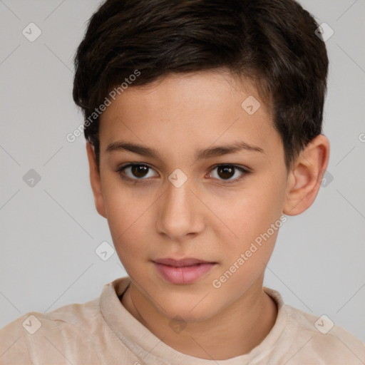 Neutral white child female with short  brown hair and brown eyes