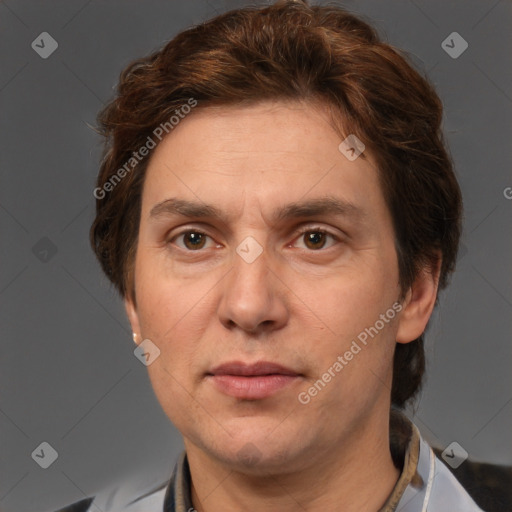 Neutral white adult male with short  brown hair and brown eyes