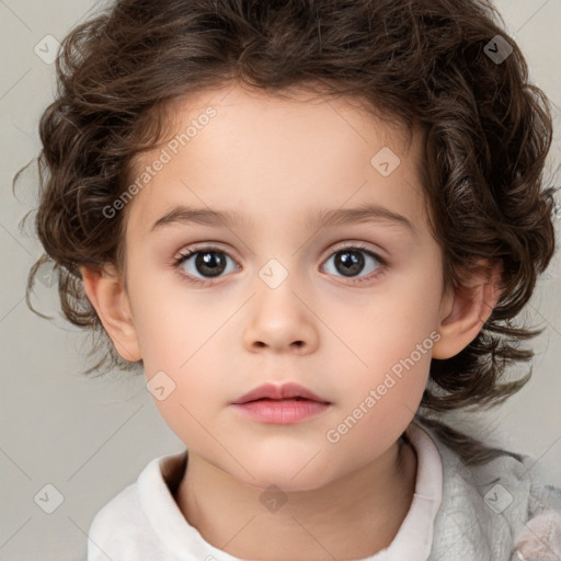 Neutral white child female with medium  brown hair and brown eyes