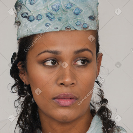 Neutral asian young-adult female with short  black hair and brown eyes