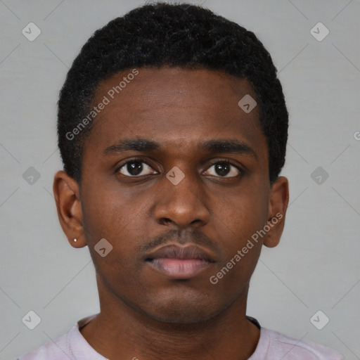Neutral black young-adult male with short  brown hair and brown eyes