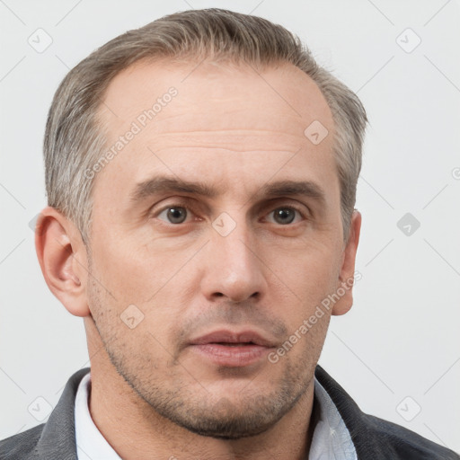 Neutral white adult male with short  brown hair and brown eyes