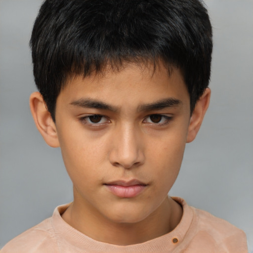 Neutral asian child male with short  brown hair and brown eyes