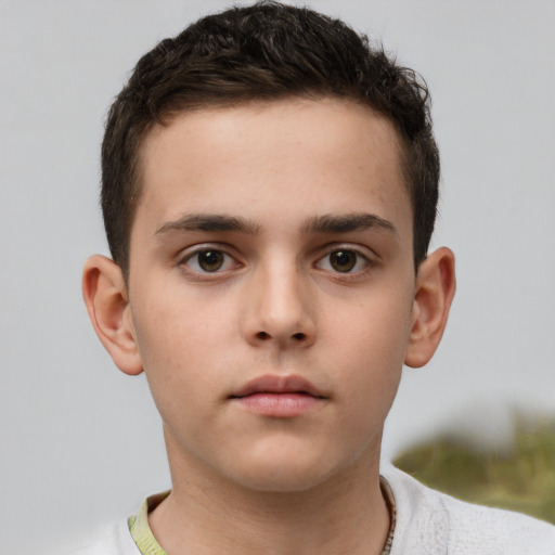 Neutral white child male with short  brown hair and brown eyes