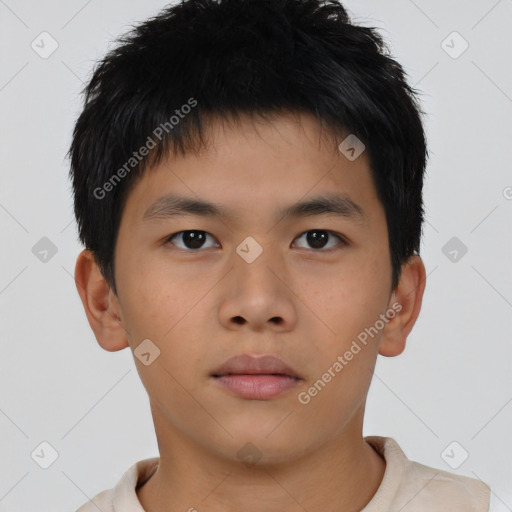 Neutral asian young-adult male with short  brown hair and brown eyes