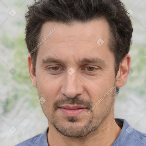 Neutral white adult male with short  brown hair and brown eyes