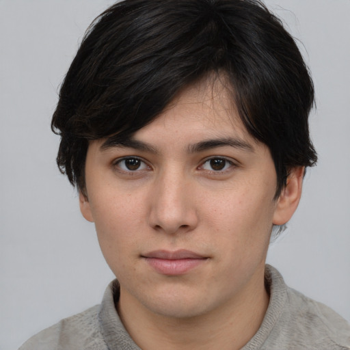 Neutral white young-adult male with medium  brown hair and brown eyes