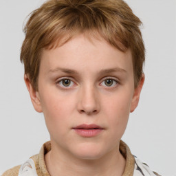 Neutral white child female with short  brown hair and blue eyes