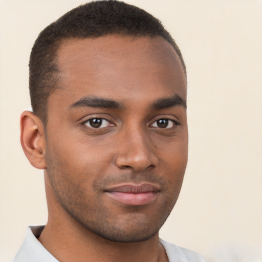 Neutral black young-adult male with short  brown hair and brown eyes