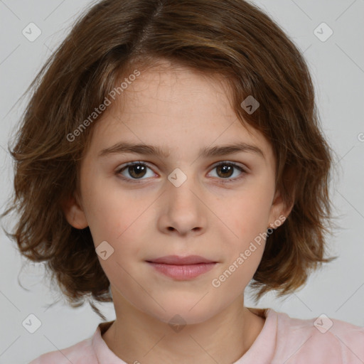 Neutral white child female with medium  brown hair and brown eyes