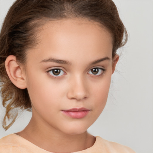 Neutral white child female with medium  brown hair and brown eyes