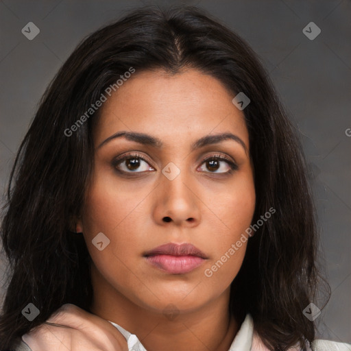 Neutral asian young-adult female with medium  brown hair and brown eyes