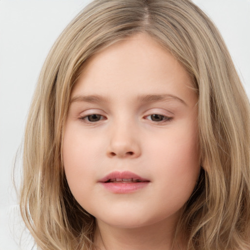 Neutral white child female with long  brown hair and brown eyes