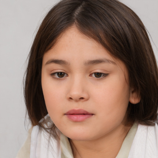 Neutral white child female with medium  brown hair and brown eyes