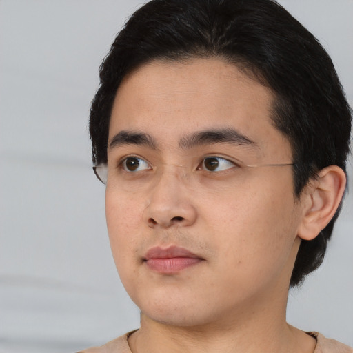 Neutral asian young-adult male with short  brown hair and brown eyes