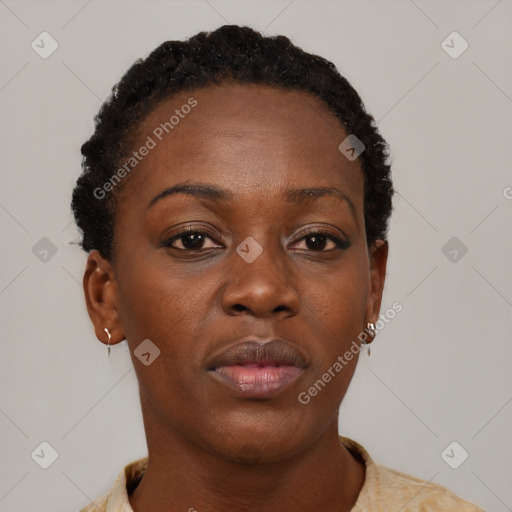 Neutral black young-adult female with short  brown hair and brown eyes