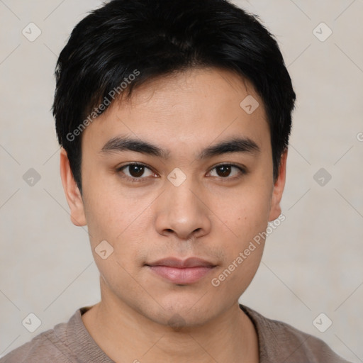 Neutral asian young-adult male with short  black hair and brown eyes