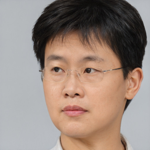 Neutral asian young-adult male with short  brown hair and brown eyes
