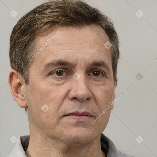 Neutral white adult male with short  brown hair and brown eyes