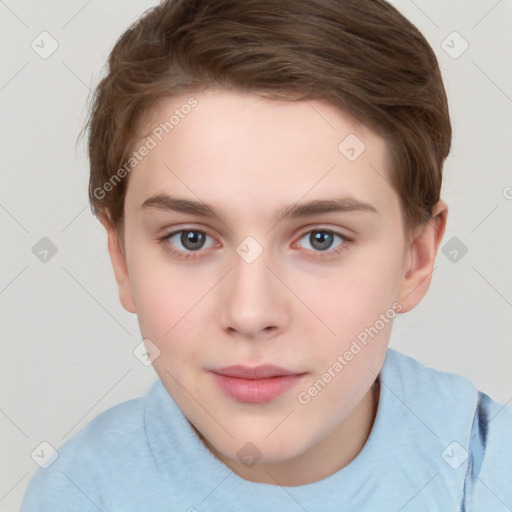 Neutral white young-adult female with short  brown hair and brown eyes