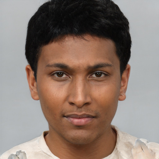 Neutral asian young-adult male with short  black hair and brown eyes