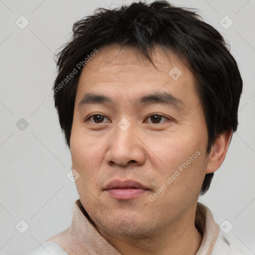 Neutral white adult male with short  brown hair and brown eyes