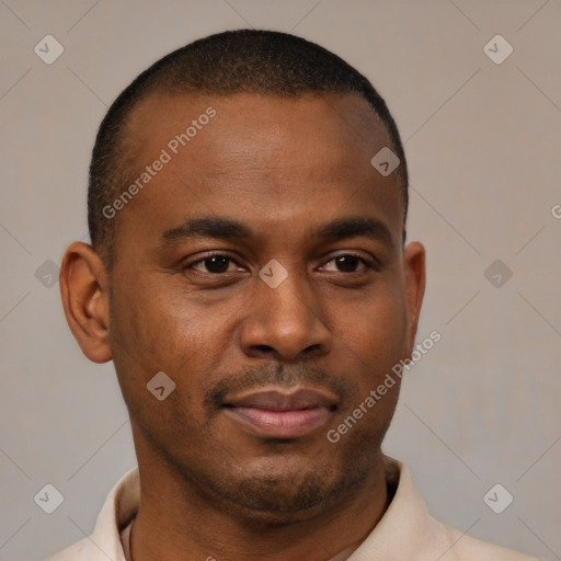 Neutral black young-adult male with short  brown hair and brown eyes