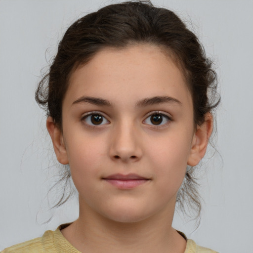 Neutral white child female with medium  brown hair and brown eyes