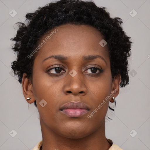 Neutral black young-adult female with short  brown hair and brown eyes