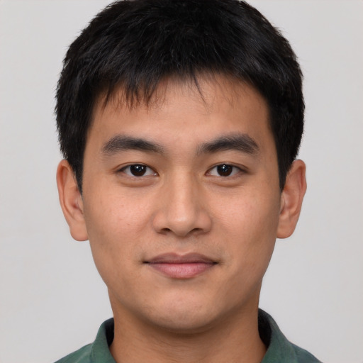 Neutral white young-adult male with short  black hair and brown eyes