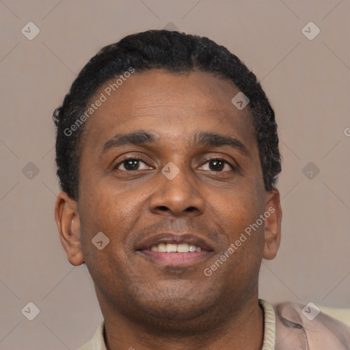 Neutral black young-adult male with short  brown hair and brown eyes