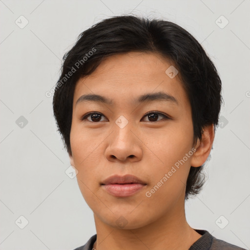 Neutral asian young-adult male with short  black hair and brown eyes