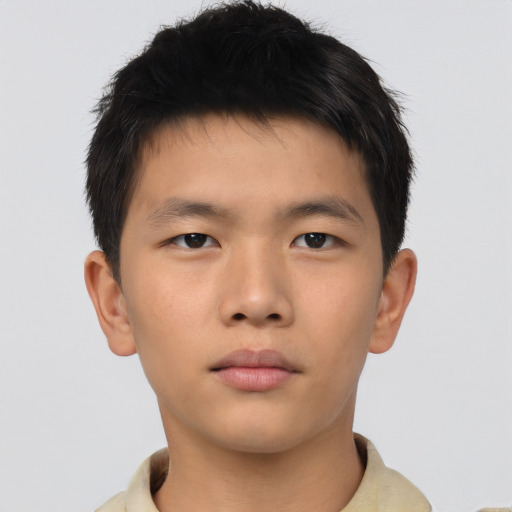 Neutral asian child male with short  brown hair and brown eyes